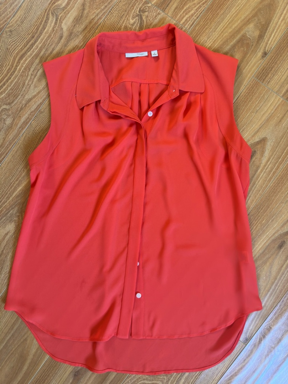 Halogen Sleeveless Collared Blouse - Red Orange Medium Retro Button Up Top